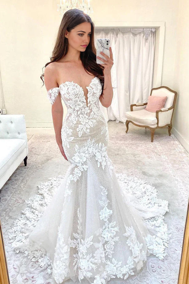 Vestidos de novia elegantes de encaje con escote corazón y corte sirena